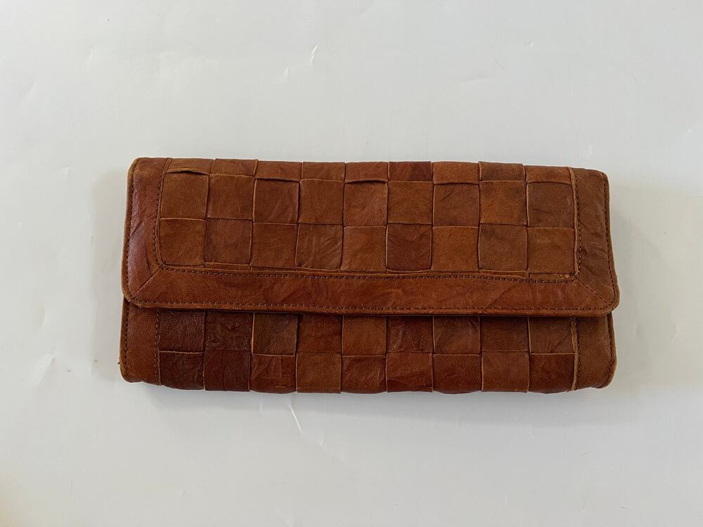 Warehouse Brown Braided Leather Wallet Clutch Boho Western Coastal Fairy